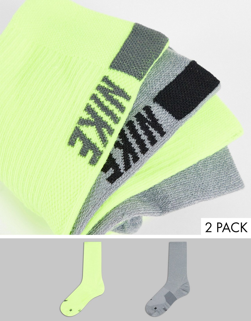 Nike Multiplier crew socks in grey and volt