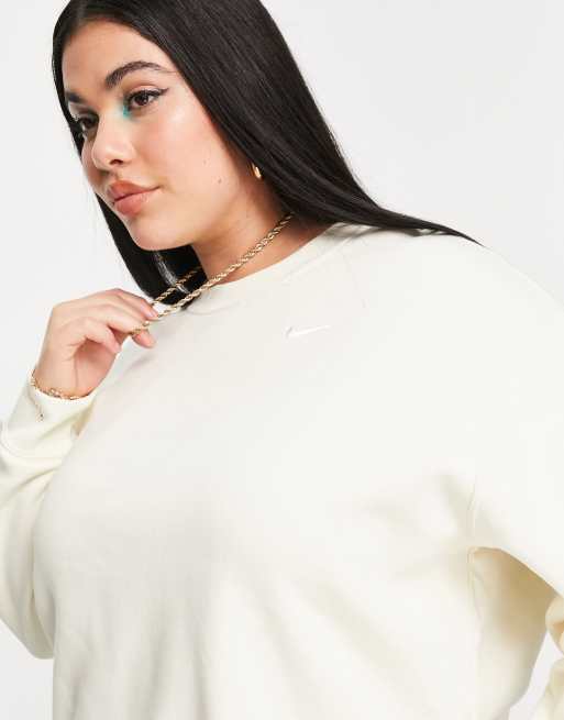 Nike – Naturvit sweatshirt i oversize med boxig passform och liten Swoosh-logga, 3 av 4