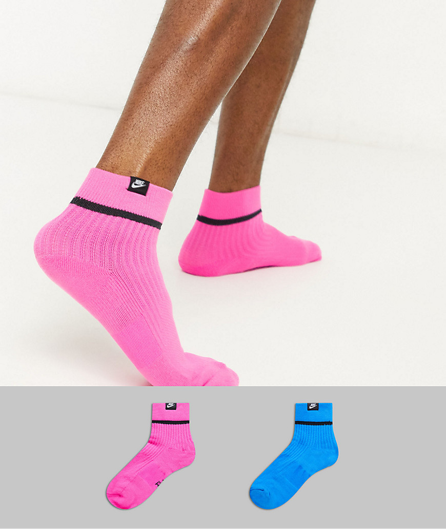 Nike – Neonrosa och neonblå sneakersstrumpor i 2-pack-Flerfärgad