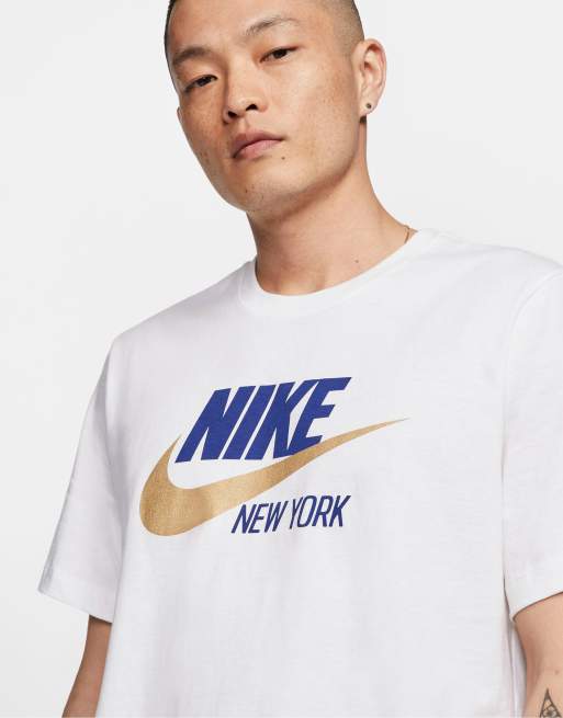 Nike shirt cheap white and gold