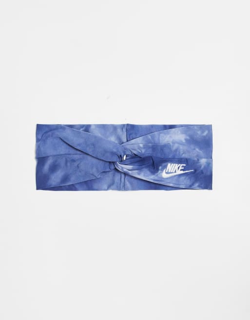 Nike – Niebieska opaska na głowę z ozdobnym węzłem i efektem tie-dye