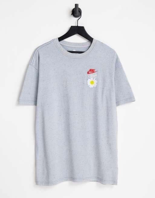 Nike – Niebieskoszary gruby T-shirt oversize z nadrukiem „Have a Nike Day”