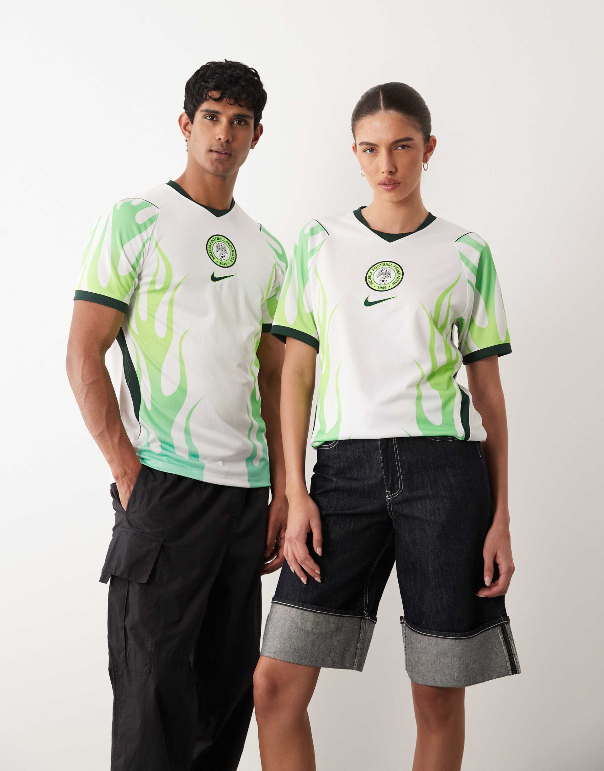 nike nigeria world cup short sleeve away jersey in white and green