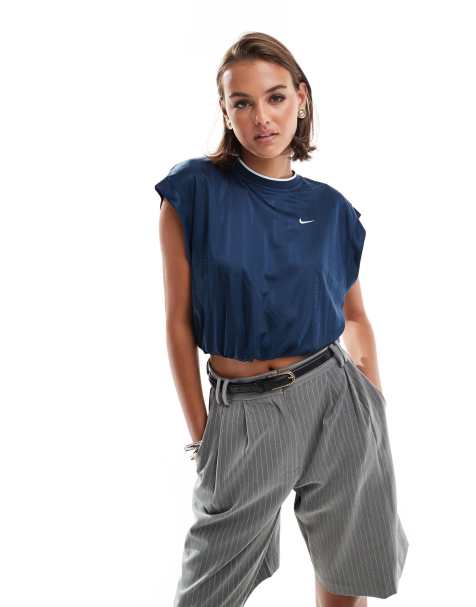 Nike NSW Collection Jacquard cropped jersey top in navy - view 1