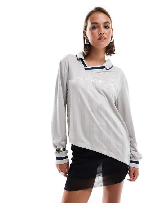 Nike - NSW Collection - Top in jersey a maniche lunghe grigio jacquard