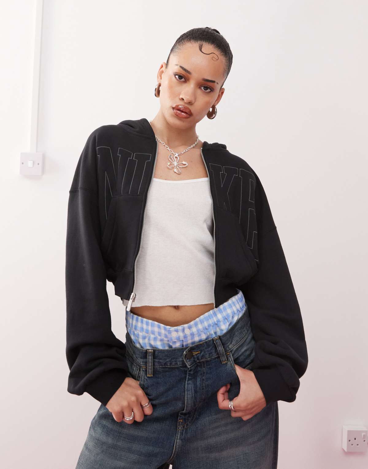 Nike NSW Street cropped zip fleece jacket in black
