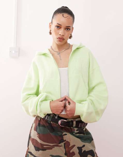 Nike NSW Street cropped zip fleece jacket in lime green - view 1
