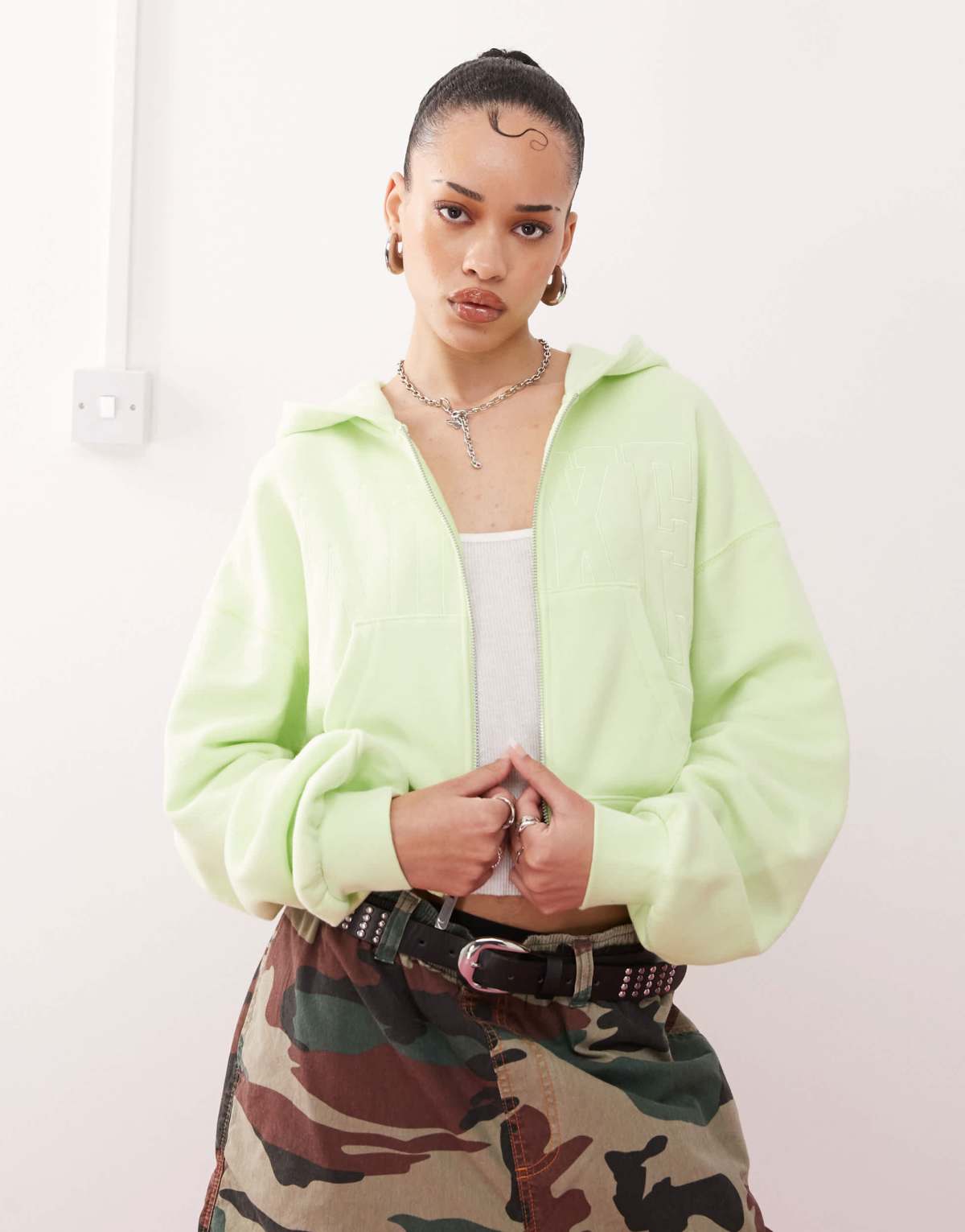 Nike NSW Street cropped zip fleece jacket in lime green