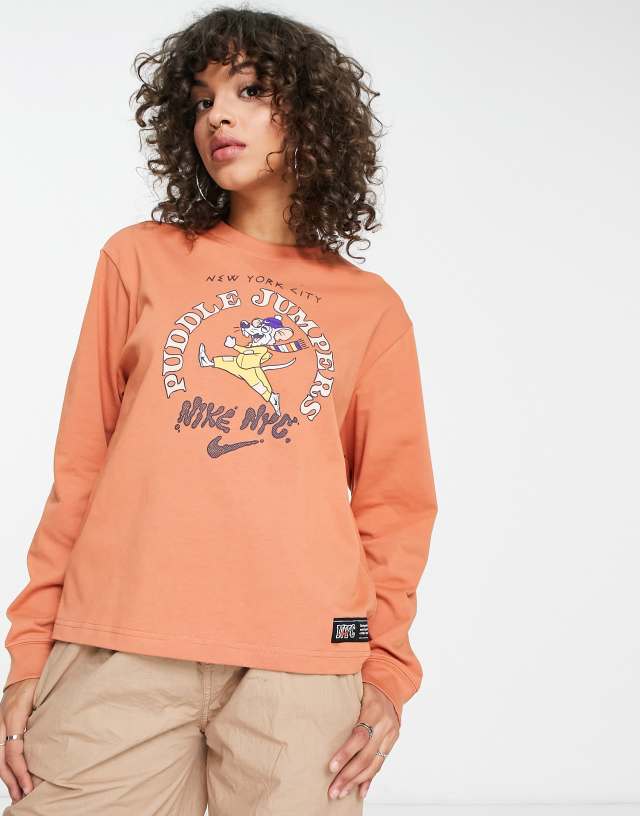 Nike NYC Puddle Jumpers long sleeve T-shirt in orange