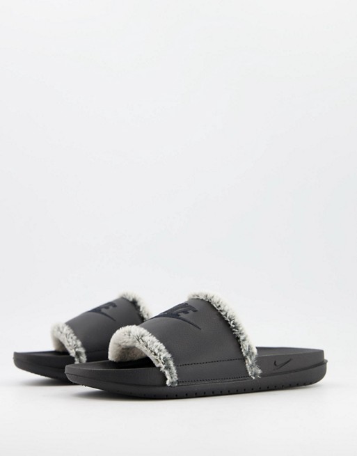 Nike Offcourt sliders in black with fur
