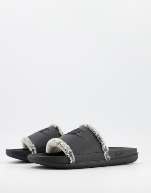 Nike Offcourt sliders in black with fur ASOS