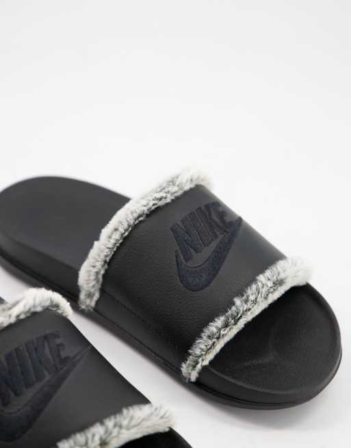 Nike Offcourt sliders in black with fur ASOS