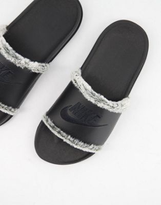 Nike Offcourt sliders in black with fur 