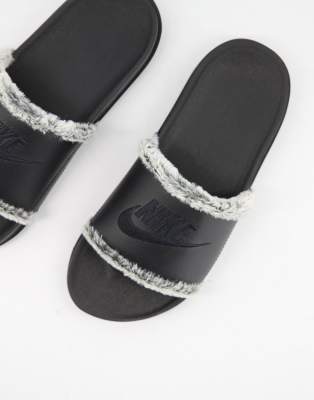 Nike Offcourt sliders in black with fur 