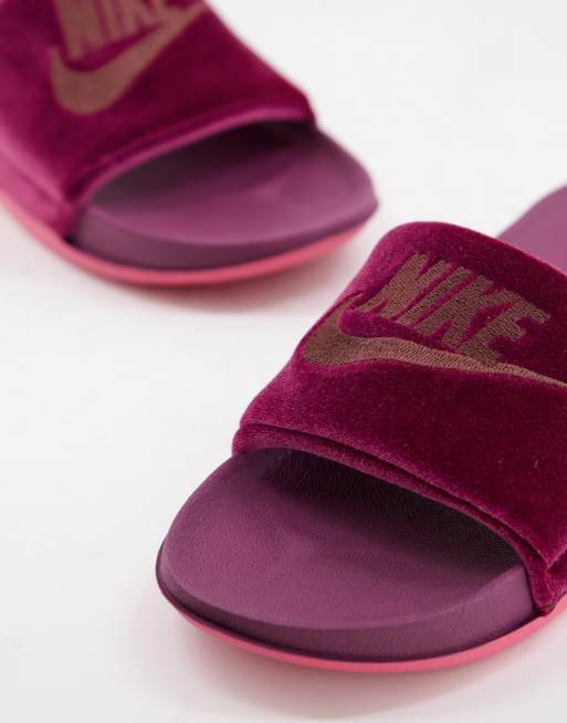 Nike Offcourt sliders in burgundy velour