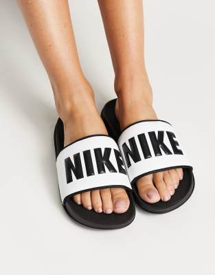 Nike Offcourt sliders in white and black