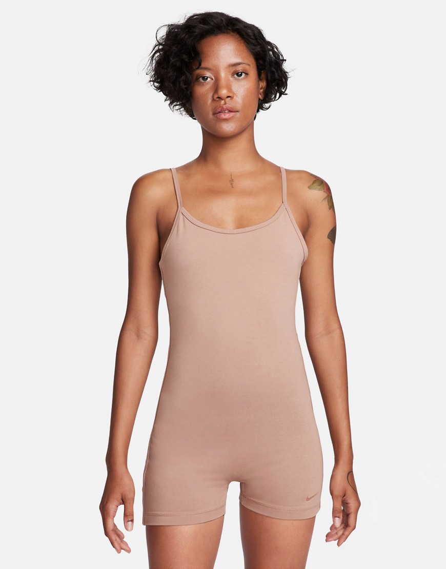 Shop Nike One Piece Jumpsuit With Tape Detail In Beige-white