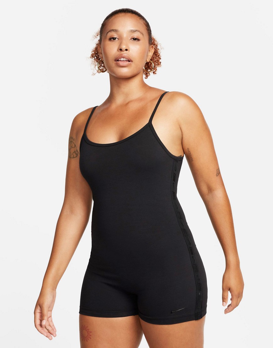 one piece jumpsuit with tape detail in black