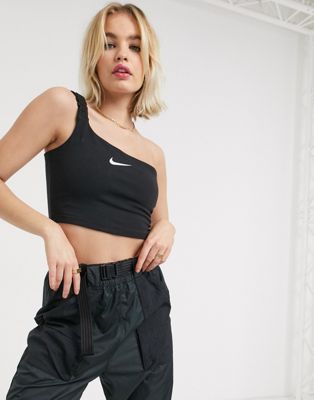 nike one shoulder buckle crop top in off white