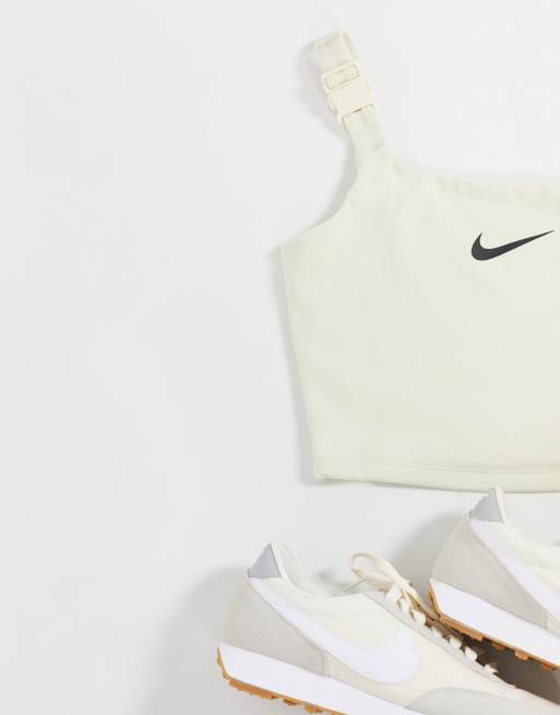 Nike one shoulder buckle crop top 2024 in off whit