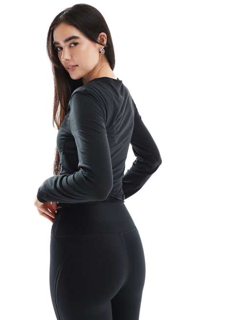 Nike - One - T-shirt de sport décontracté coupe cache-cœur à manches longues en tissu Dri-FIT - Noir , 4 de 4