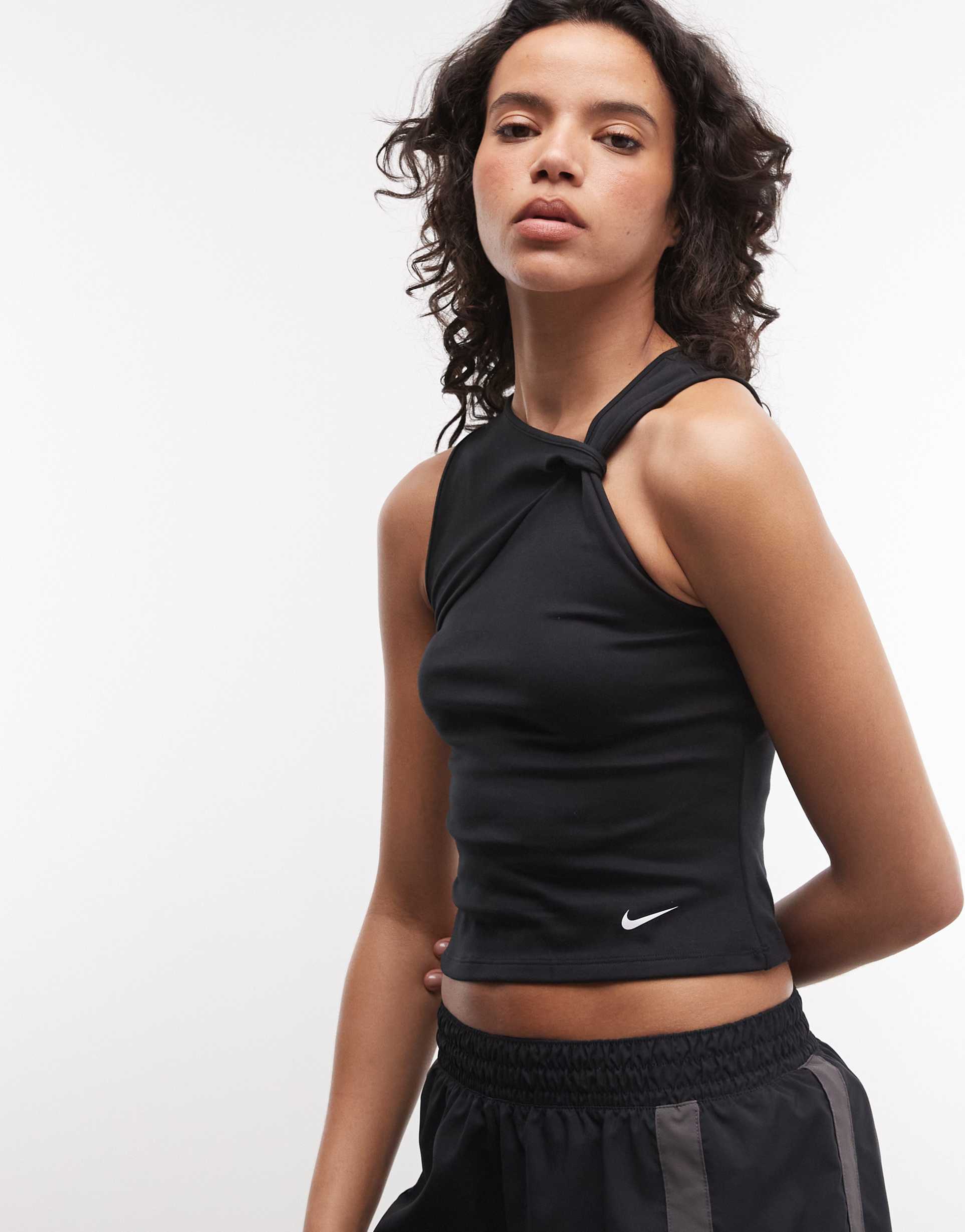 nike one tank top in black with shoulder detail