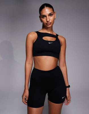 Nike One Training Asymmetric Bra Top In Black