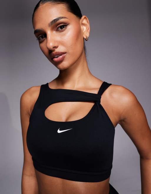 Nike One Training – Czarny biustonosz sportowy ze skręconymi ramiączkami, 3 z 4