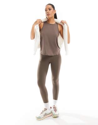 Nike - One Training Dri-FIT - 7/8-Leggings in Braun mit hohem Bund-Grau