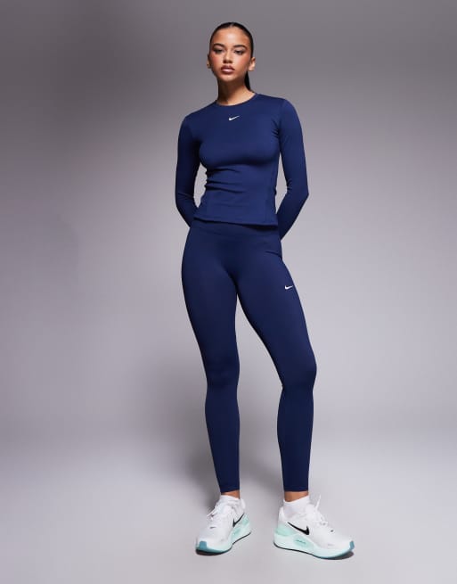 Nike - One Training - Dri-FIT - Aansluitende top met lange mouwen in marineblauw, 4 van 4