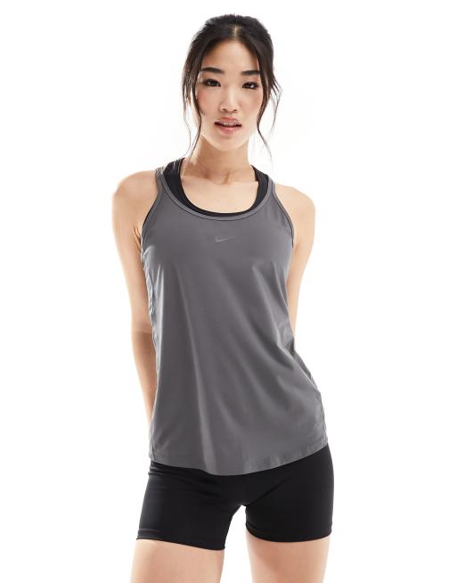 Nike One Training Dri Fit classic strappy tank top in iron grey ASOS