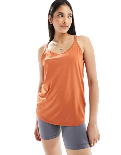 Nike One Training Dri-Fit classic strappy tank top in orange - view 1