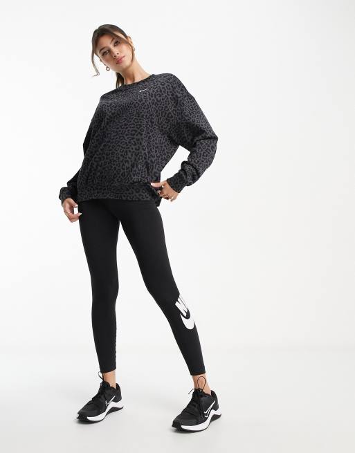 Nike One Training dri fit crewneck sweatshirt in black leopard ASOS