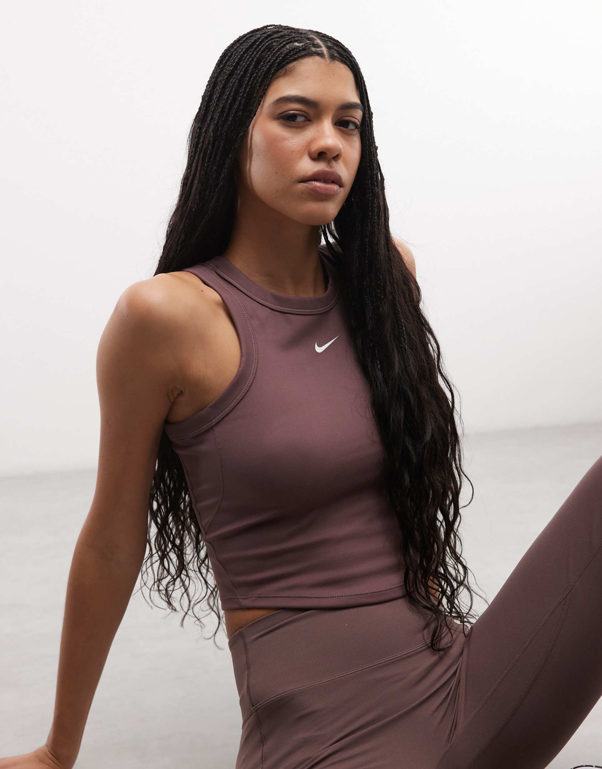 nike one training dri-fit cropped tank top in brown