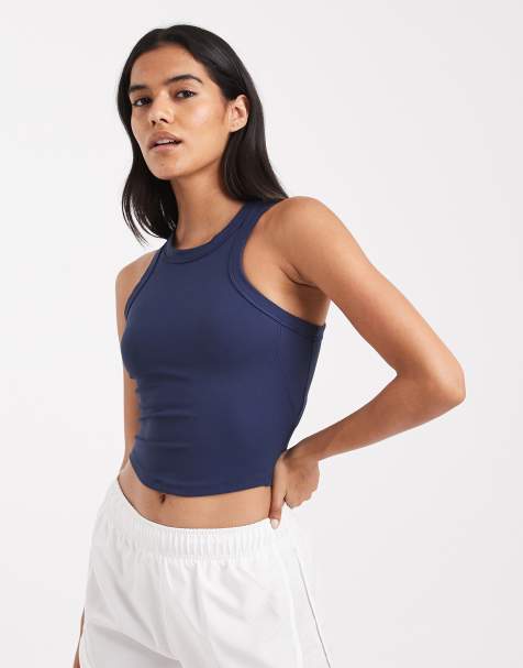 Nike One Training Dri-FIT fitted crop tank in navy - view 1