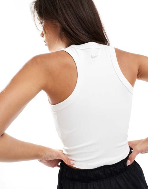 ★★Nike★★ One Fitted Dry Fit Crop Tank Top W White Black Nike Womens One Fitted Dri-FIT Crop Tank Top | White / Black