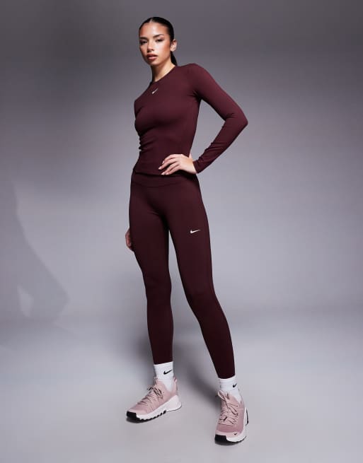 Nike One Training Dri-FIT fitted long sleeve top in burgundy, 2 of 4