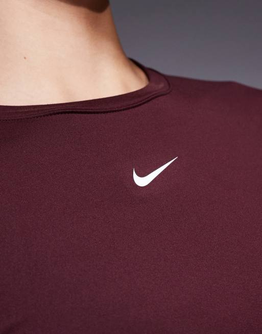 Nike One Training Dri-FIT fitted long sleeve top in burgundy, 4 of 4