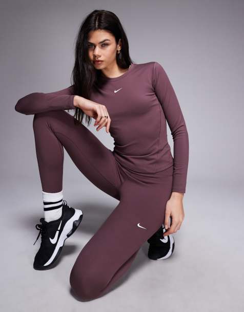 Nike One Training Dri-FIT fitted long sleeve top in dark purple