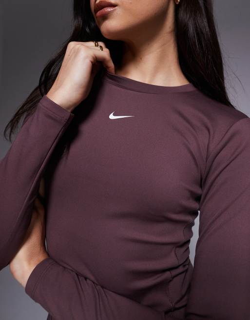 Nike One Training Dri-FIT fitted long sleeve top in dark purple, 2 of 4