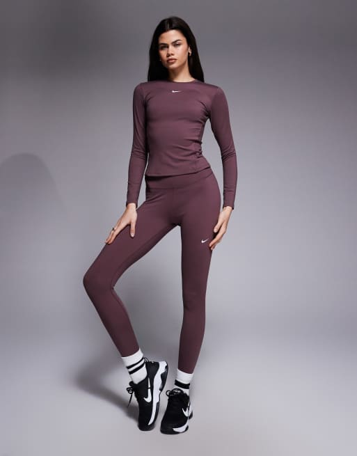 Nike One Training Dri-FIT fitted long sleeve top in dark purple, 3 of 4