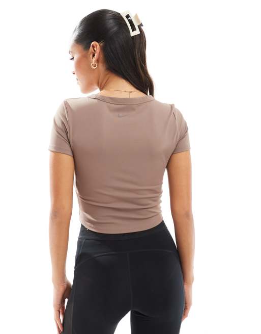 Nike One Training Dri-FIT fitted t-shirt in brown, 3 of 4
