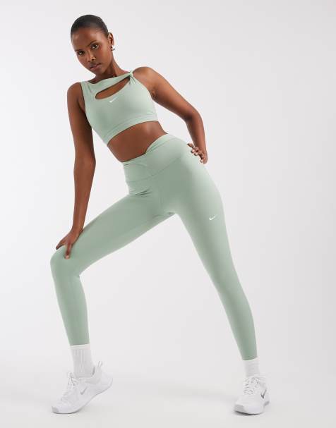 Nike One Training - Dri-FIT - Grønne 7/8-leggings med slå-om-talje - view 1
