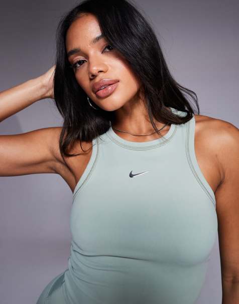 Nike One Training Dri-FIT Gym Life Swoosh fitted cropped vest in khaki