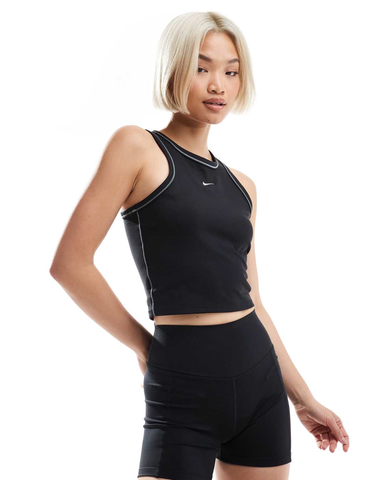 Nike One Training Dri-FIT Gym Life Swoosh fitted cropped vest in black