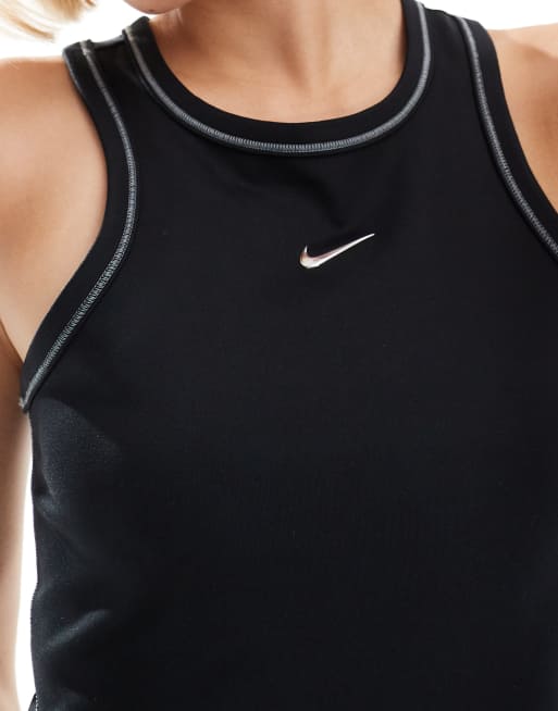 Nike One Training Dri-FIT Gym Life Swoosh fitted cropped vest in black, 3 of 4
