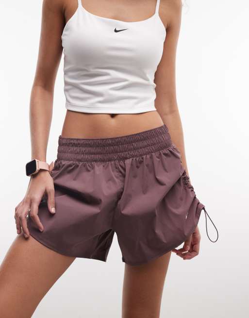Nike One Training Dri-FIT high rise 5 inch shorts in brown , 4 of 5
