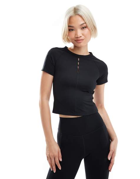 Nike One Training Dri-FIT key hole fitted t-shirt in black - view 1
