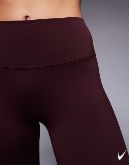 Nike - One Training - Dri-FIT - Legging met naadloze voorkant en hoge taille in bordeauxrood, 3 van 5