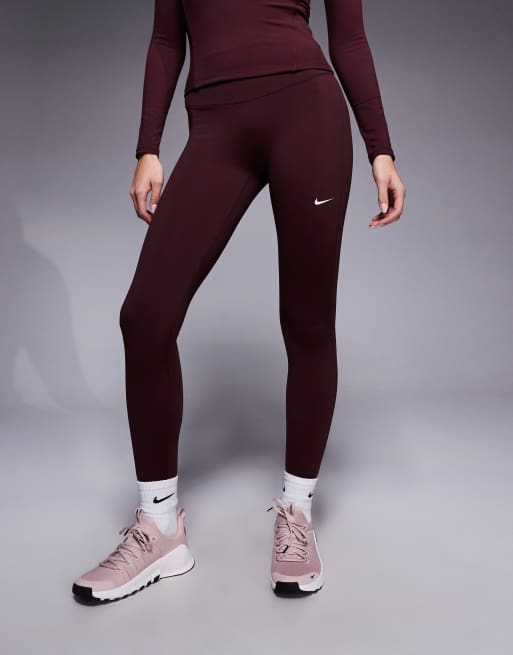 Nike - One Training - Dri-FIT - Legging met naadloze voorkant en hoge taille in bordeauxrood, 4 van 5
